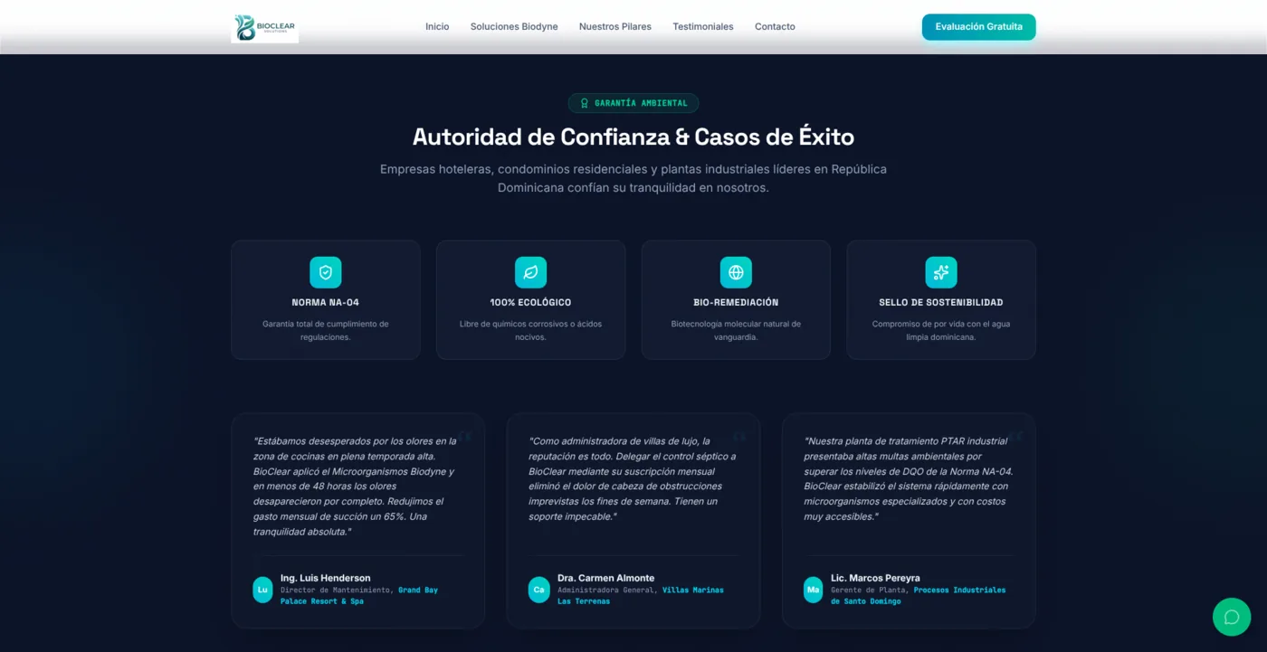 Vista 01 del sitio web BioClear