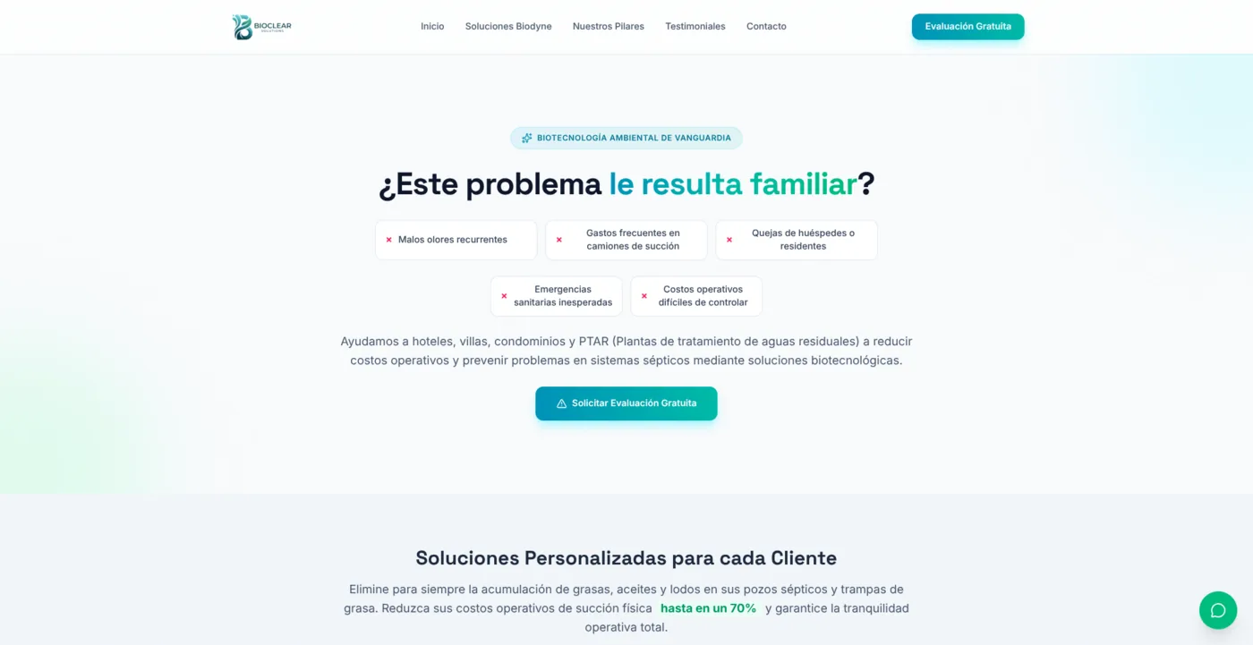 Portada del sitio web BioClear